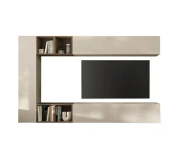Parete attrezzata sospesa 223x195 cm beige e noce PAL76