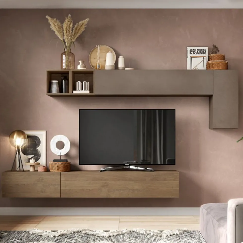 Parete attrezzata sospesa 276x180 cm bronzo e noce PAL48