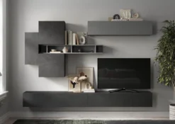 Parete attrezzata sospesa 276x210 cm grigio e piombo PAL51