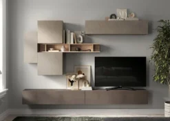 Parete attrezzata sospesa 276x210 cm argilla, bronzo e rovere PAL51