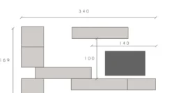 Parete attrezzata sospesa 340x169 cm bronzo e noce PAL22
