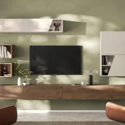 Parete attrezzata sospesa 205x210 cm beige e noce PAL72