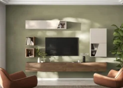 Parete attrezzata sospesa 205x210 cm beige e noce PAL72