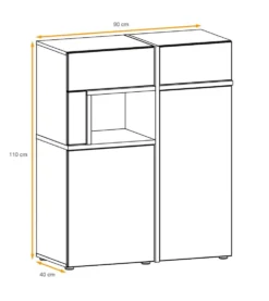 Parete attrezzata 150x195cm design moderno e stampa a strisce rovere e nero PAP33