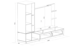 Parete attrezzata 240x185 cm nero quercia e marmo SU40
