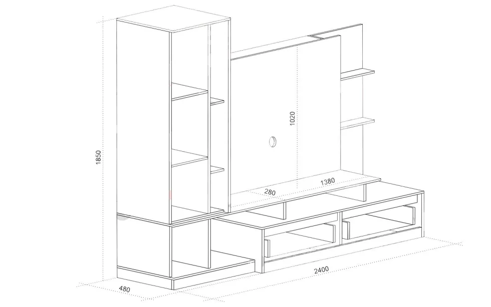 Parete attrezzata 240x185 cm nero quercia e marmo SU40