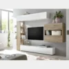 Parete attrezzata 295x187 moderna a terra con libreria e pensile sospeso bianco e rovere PAL5