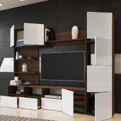 Parete attrezzato moderno bianco e rovere SILB