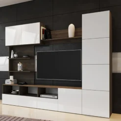Parete attrezzato moderno bianco e rovere SILB