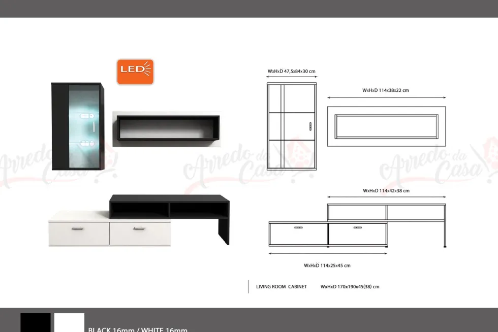 Parete soggiorno con led grigio rovere SG4