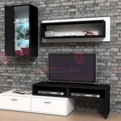 Parete soggiorno con led grigio rovere SG4