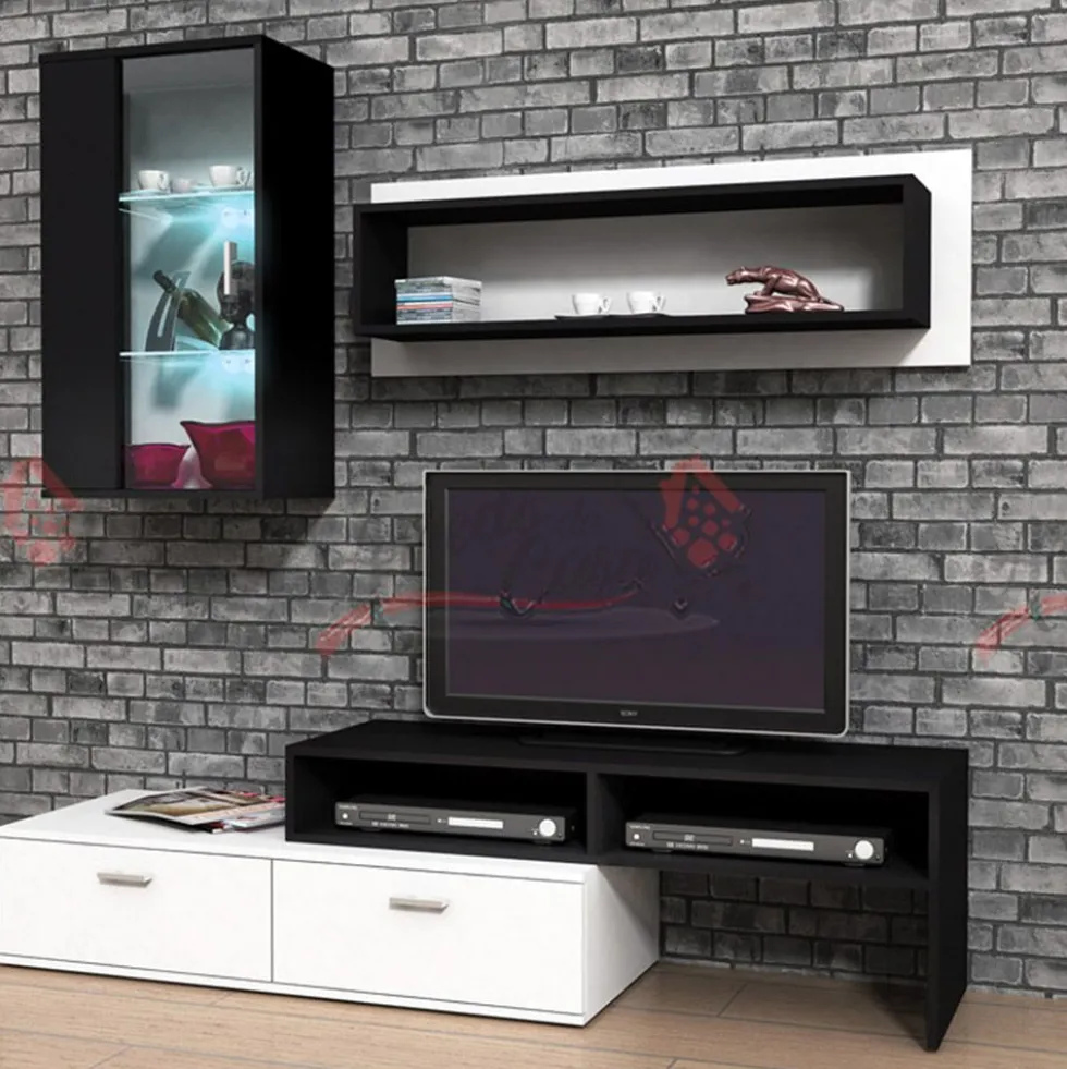 Parete soggiorno con led grigio rovere SG4