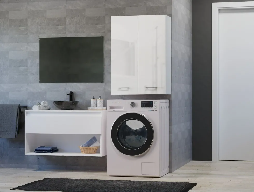 Pensile bagno moderno 64x90 cm con 4 ripiani bianco lucido PBT5