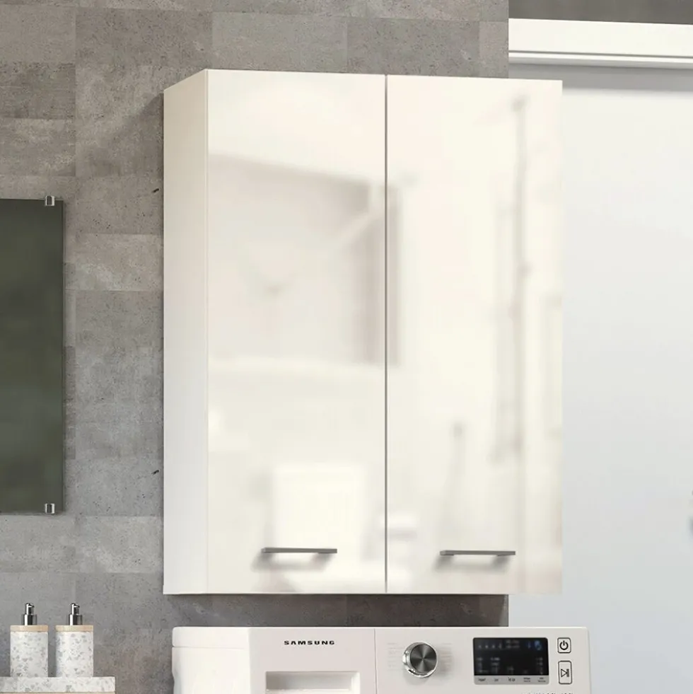 Pensile bagno moderno 64x90 cm con 4 ripiani bianco lucido PBT5