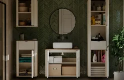 Pensile bagno moderno 48x63x30 cm con anta battente cashmere e rovere PBT9