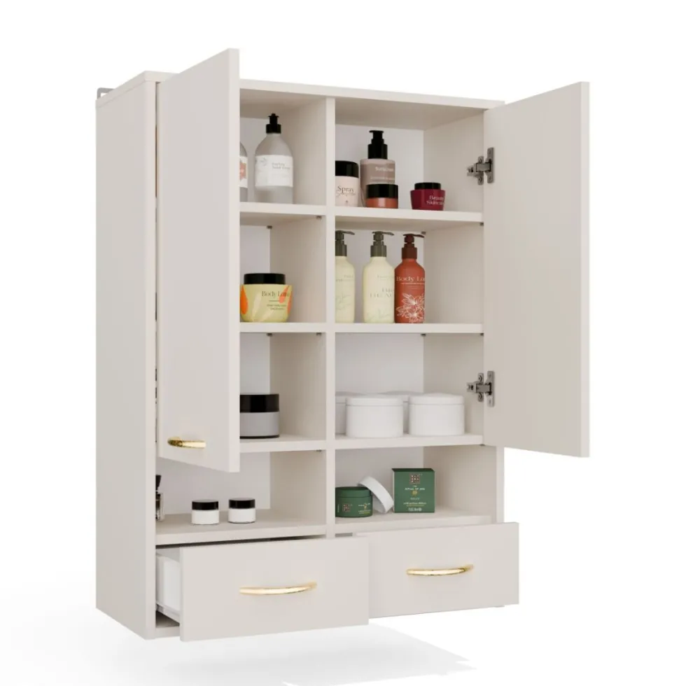 Pensile bagno sospeso 66x90x30 cm a doppia anta cashmere PBT2