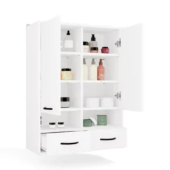 Pensile bagno sospeso 66x90x30 cm a doppia anta bianco opaco PBT2