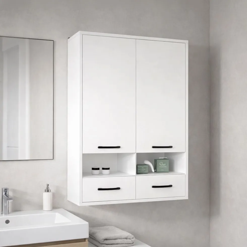Pensile bagno sospeso 66x90x30 cm a doppia anta bianco opaco PBT2