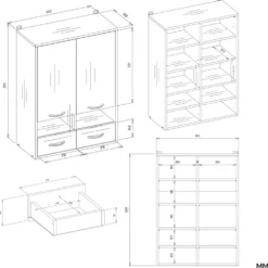 Pensile bagno sospeso 66x90x30 cm a doppia anta bianco opaco PBT2