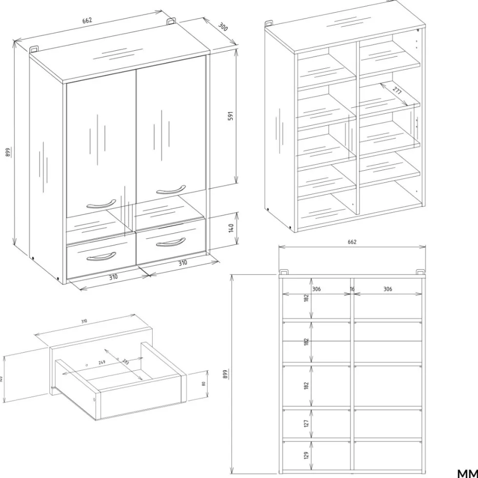 Pensile bagno sospeso 66x90x30 cm a doppia anta bianco opaco PBT2