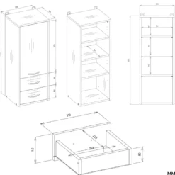 Pensile bagno sospeso 34x90x30 cm con 2 cassetti bianco opaco PBT1