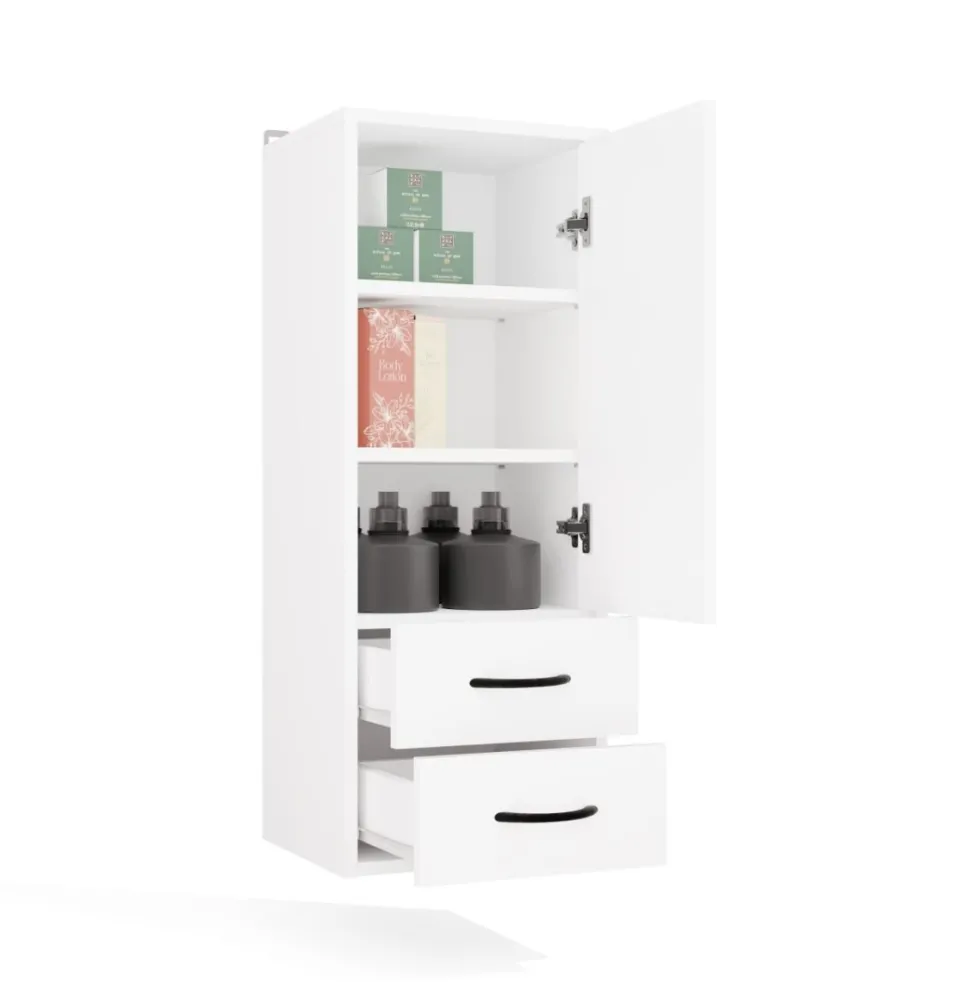 Pensile bagno sospeso 34x90x30 cm con 2 cassetti bianco opaco PBT1