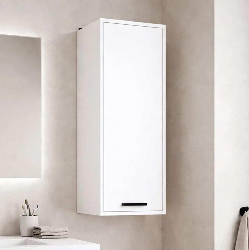 Pensile bagno sospeso 34x90x30 cm con anta battente bianco opaco PBT3