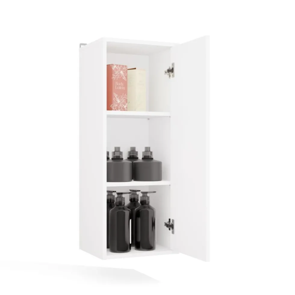 Pensile bagno sospeso 34x90x30 cm con anta battente bianco opaco PBT3