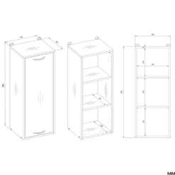 Pensile bagno sospeso 34x90x30 cm con anta battente bianco opaco PBT3