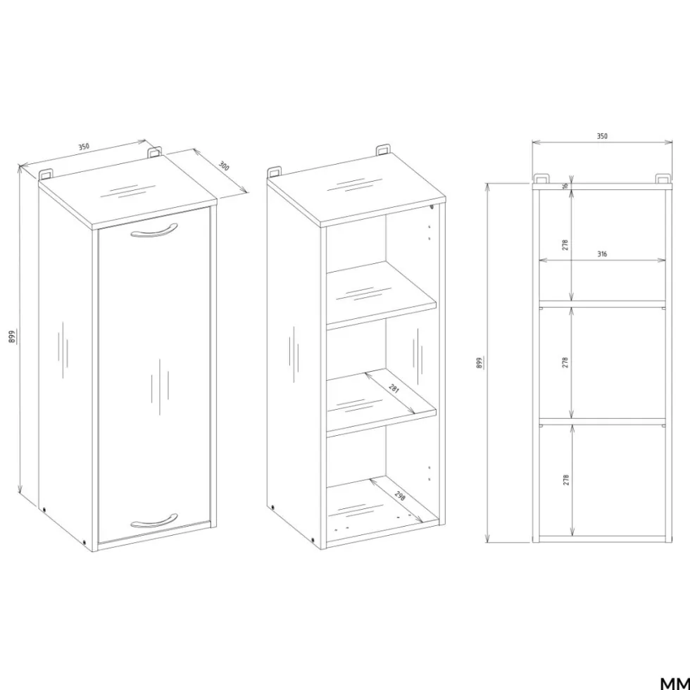Pensile bagno sospeso 34x90x30 cm con anta battente bianco opaco PBT3