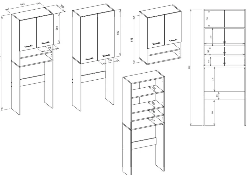 Pensile bagno sospeso 64x90x30 cm doppia anta bianco lucido PBT6