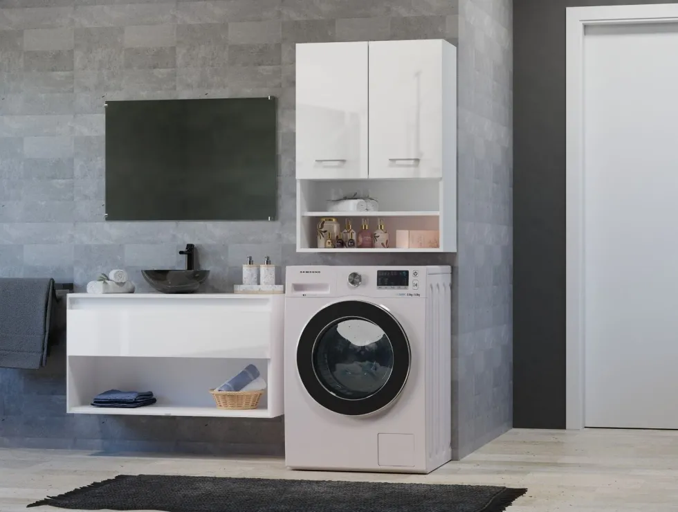Pensile bagno sospeso 64x90x30 cm doppia anta bianco lucido PBT6