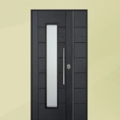 Porta blindata da esterno a due ante con vetro grigio e laminato bianco 90+30x210 PB343