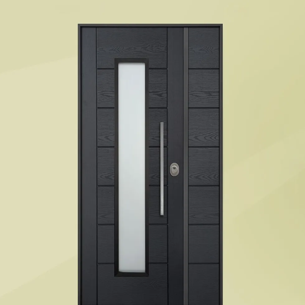 Porta blindata da esterno a due ante con vetro grigio e laminato bianco 90+30x210 PB343