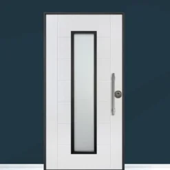 Porta blindata da esterno con vetro esterno bianco e interno laminato bianco 90x210 PB339