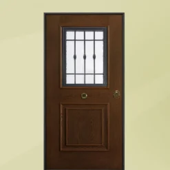 Porta blindata da esterno con vetro e interno laminato noce 90x210 PB331