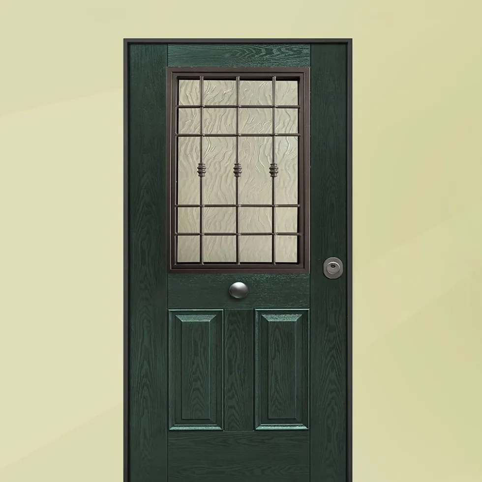 Porta blindata da esterno con vetro verde e interno laminato diversi colori 90x210 PB349