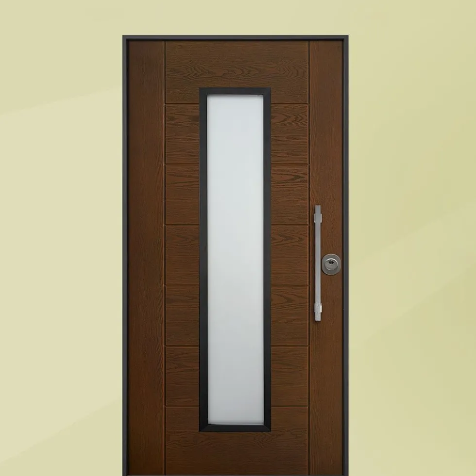 Porta blindata da esterno con vetro esterno noce e interno laminato diversi colori 90x210 PB342
