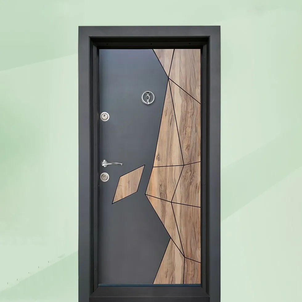 Porta blindata d’ingresso antracite e effetto legno PL47