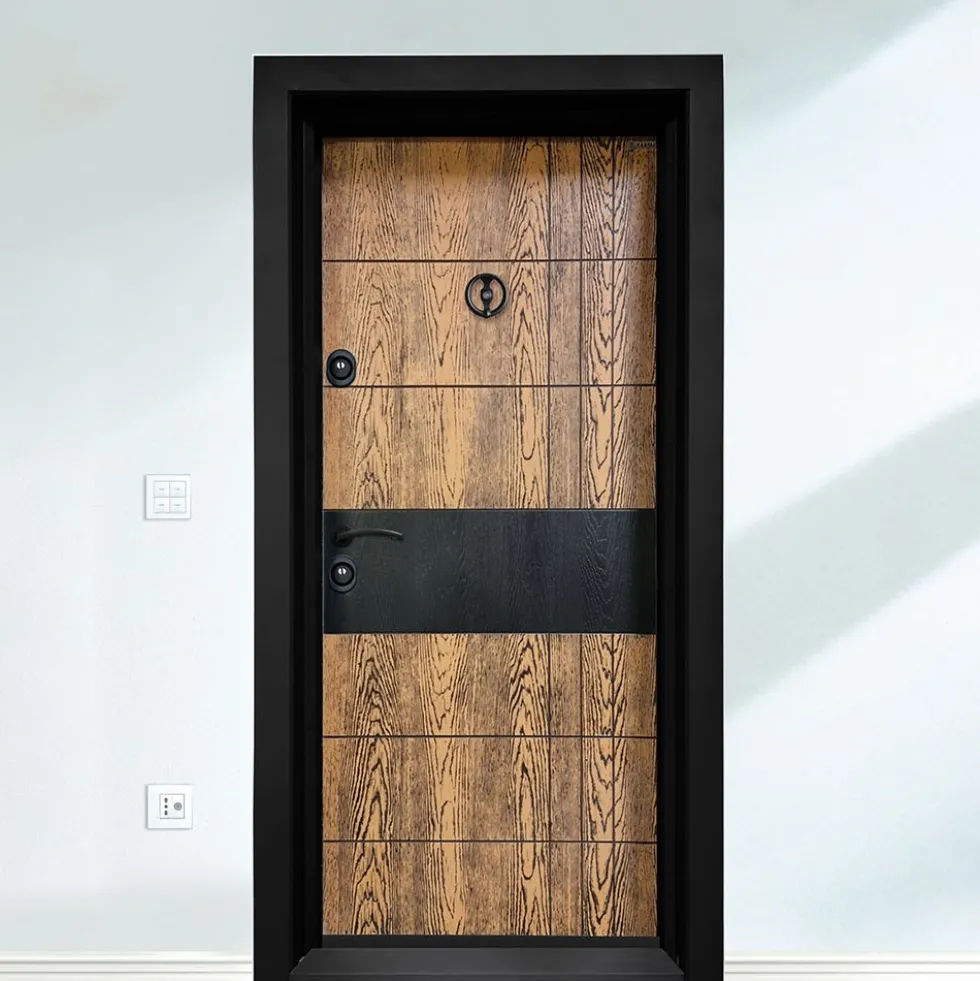 Porta blindata d’ingresso 90x200 marrone e nera PL67