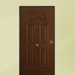 Porta blindata per esterno acciaio INOX in vetroresina e laminato noce 90x210 PB244