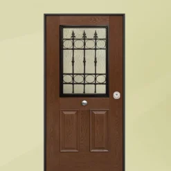 Porta blindata per esterno con vetro e interno laminato noce 90x210 PB345