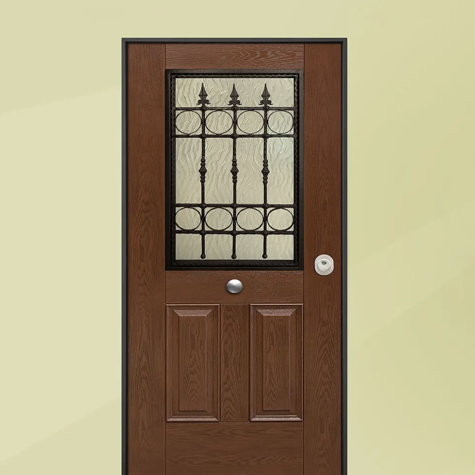 Porta blindata per esterno con vetro e interno laminato noce 90x210 PB345