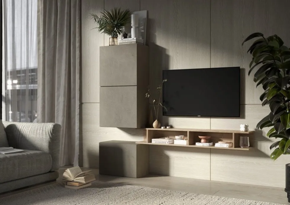 Porta tv minimal 180x160 cm argilla e rovere PTL30