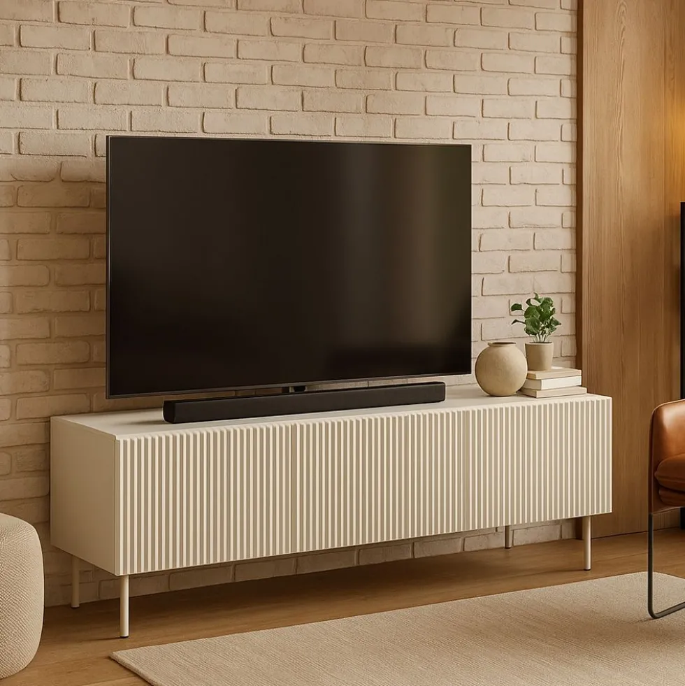 Porta tv piccolo con anta a ribalta e 3 vani interni beige cashmere PTVLK28