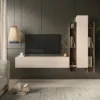 Porta tv sospeso con libreria 205x185 cm beige e noce PTL39