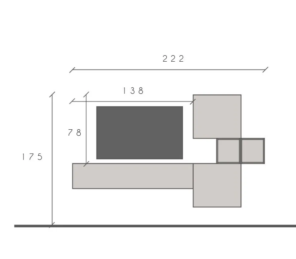 Porta TV sospeso 222x175 cm argilla e noce PTL32