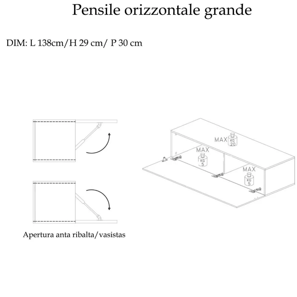 Porta TV sospeso 222x175 cm argilla e noce PTL32