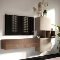 Porta TV sospeso 222x175 cm argilla e noce PTL32