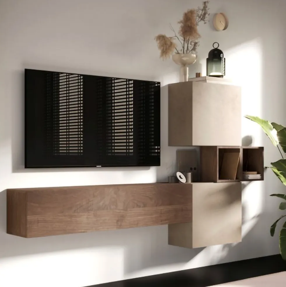 Porta TV sospeso 222x175 cm argilla e noce PTL32